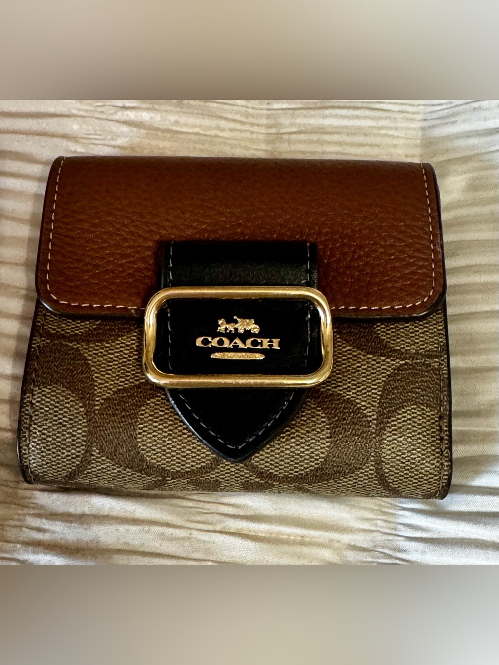Coach Signature Canvas Wallet with Brown and Black Trim